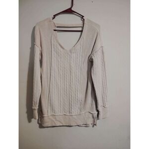 Maurices Cream Cable Knit Thermal V-Neck Open Back Long Sleeve Top Size XS